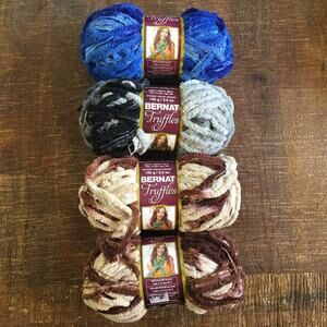Bernat Truffles Yarn Royal Blue Chocolate Brown Granite Grey Fancy Discontinued